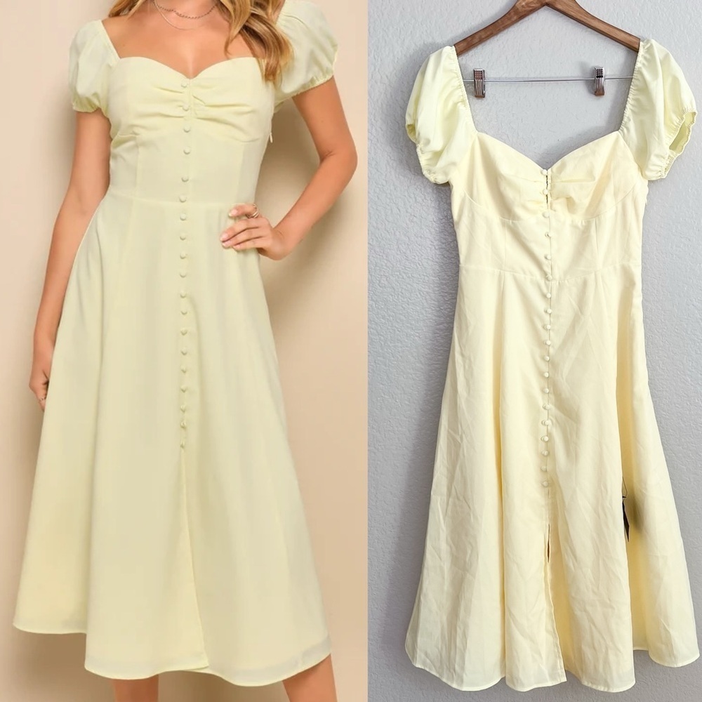 Charming Behavior Light Yellow Button-Front Midi … - image 1